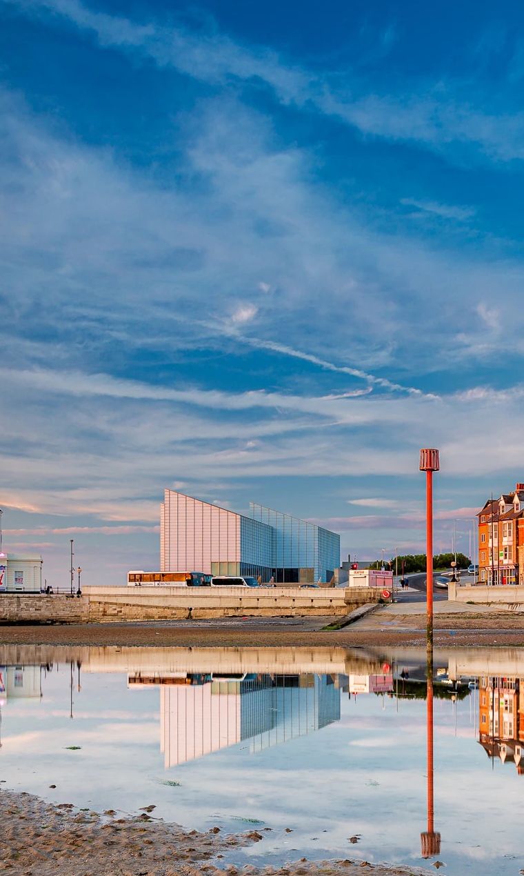 Exterior building of the Turner Contemporary gallery along the beachside